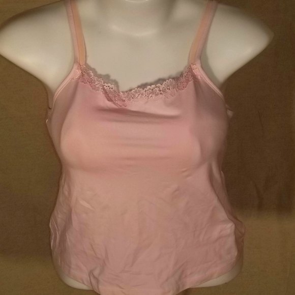 Pink cotton tank w/ flower applique & built in bra (40D) - Picture 1 of 5